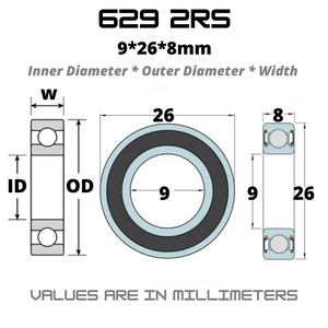 629 RS / 2RS JAPAN Chrome Steel Rubber Sealed Bearing for Bike Hubs