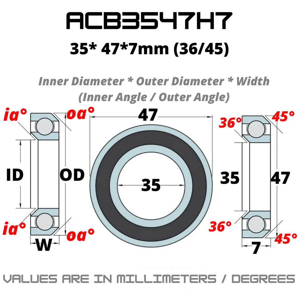 ACB3547H7 JAPAN Chrome Steel Rubber Sealed Bearing for Bike Headsets