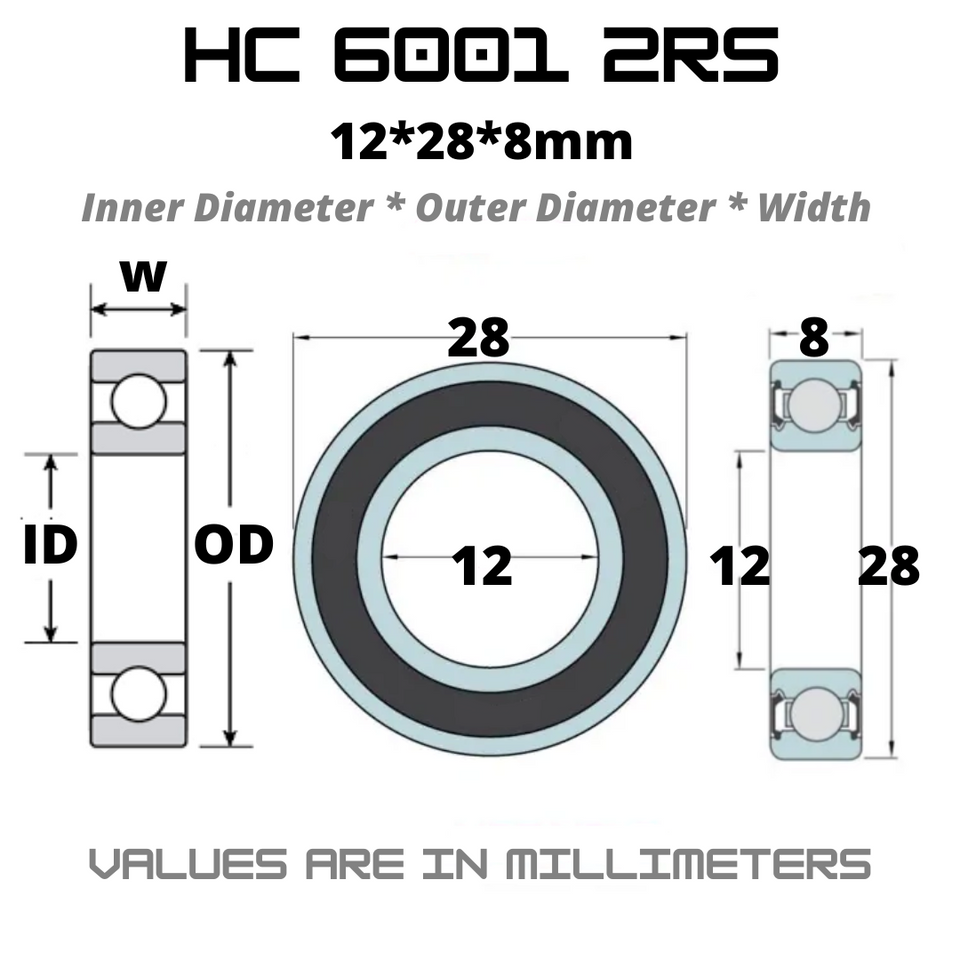 HC 6001 RS / 2RS Hybrid Ceramic JAPAN Rubber Sealed Bearing for Bike Hubs