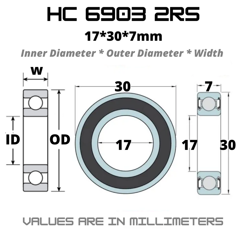 HC 6903 RS / 2RS Hybrid Ceramic JAPAN Rubber Sealed Bearing for Bike Hubs