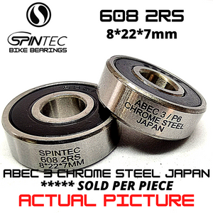 608 2RS JAPAN Chrome Steel Rubber Sealed Bearings for Bike Hubs & Full Suspension Frames
