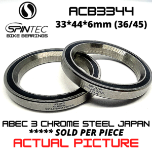 ACB3344 Bicycle Bearing 33 x 44 x 6mm (36/45) – Japan Chrome Steel Rubber Sealed Bike Headset Bearing