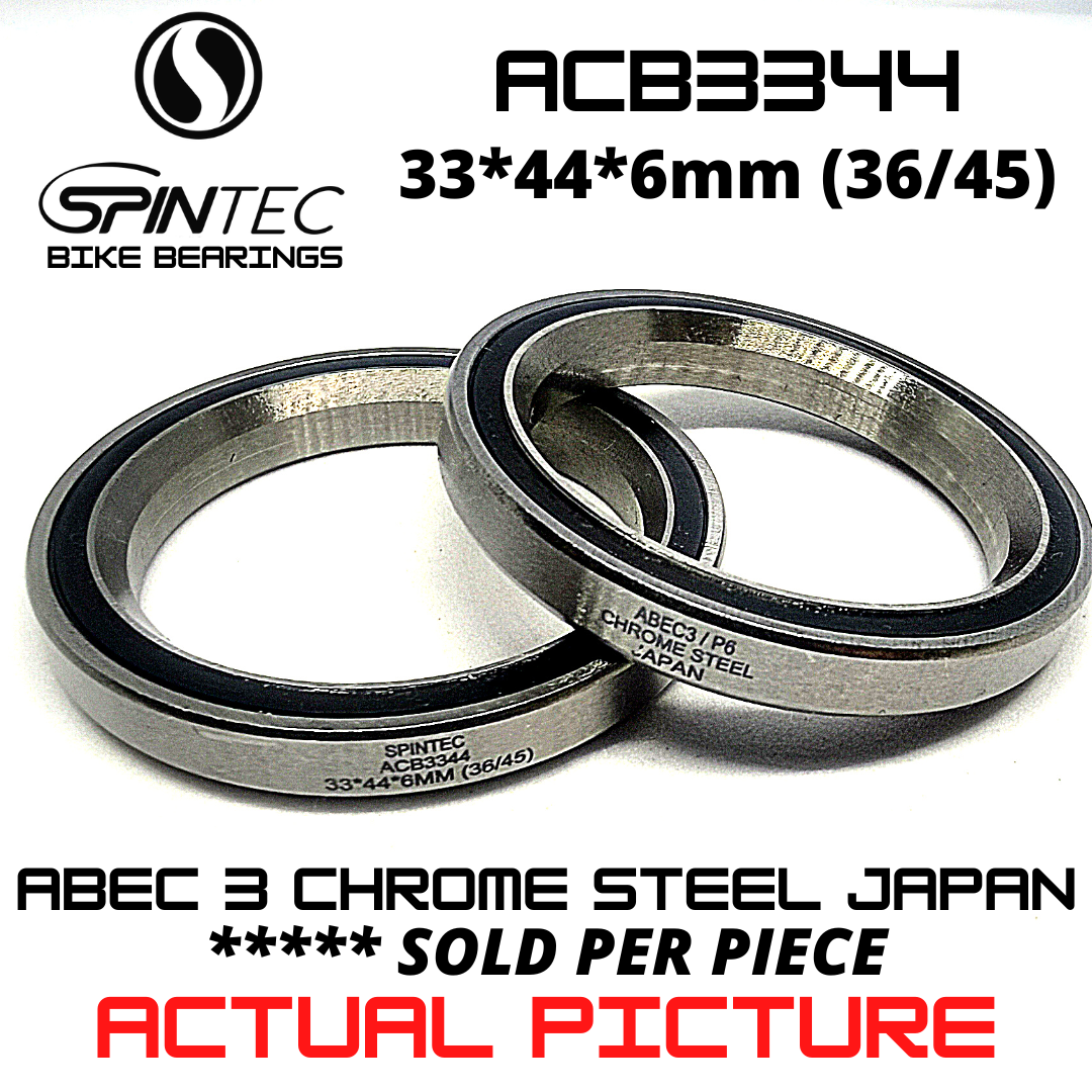 ACB3344 Bicycle Bearing 33 x 44 x 6mm (36/45) – Japan Chrome Steel Rubber Sealed Bike Headset Bearing