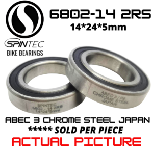 6802-14 2RS Bicycle Bearing 14*24*5mm – Japan Chrome Steel Rubber Sealed Bike Hub Bearing