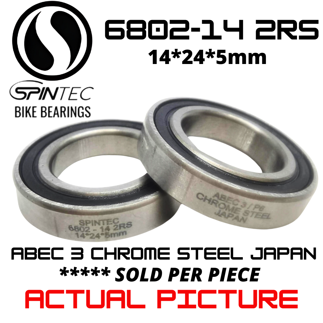6802-14 2RS Bicycle Bearing 14*24*5mm – Japan Chrome Steel Rubber Sealed Bike Hub Bearing